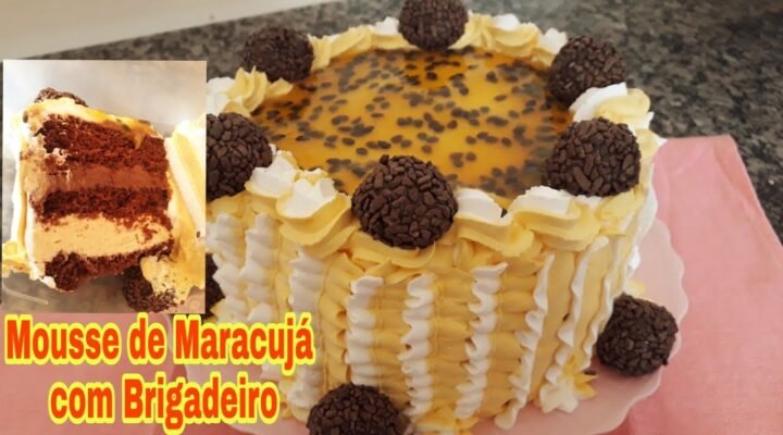 Receitas Deliciosas Bolo de Mousse de Maracujá com Brigadeiro | Dois recheios