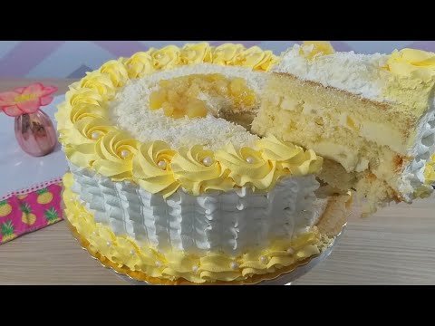 Receitas Deliciosas Bolo de Ninho com Abacaxi com Massa de pão de Ló de Abacaxi | Bolo para 30 pessoas