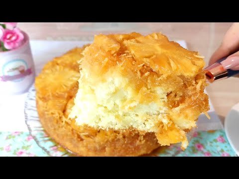 Receitas Deliciosas Bolo de Coco com Abacaxi Caramelizado – Bolo caseiro super fofinho de Liquidificador