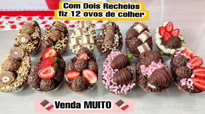 Receitas Deliciosas 4 Sabores que vende MUITO na PÁSCOA com APENAS 2 RECHEIOS – RENDEU 12 OVOS de COLHER