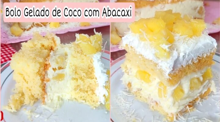 Receitas Deliciosas Esse foi o MELHOR BOLO GELADO DE COCO COM ABACAXI que eu já fiz 😋